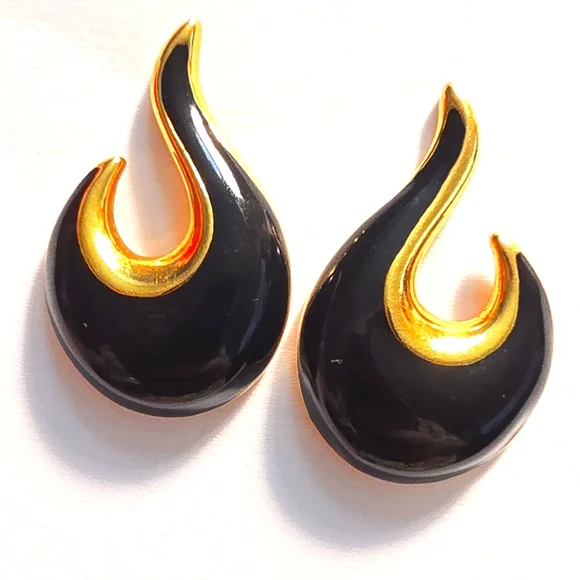 Napier Elegant Black and Gold Toned Earrings - Picture 3 of 5